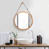 Hanging Round Wall Mirror 45 cm - Solid Bamboo Frame and Adjustable Leather Strap for Bathroom and Bedroom