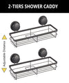 2 Pack Rectangular Corner Shower Caddy Shelf Basket Rack with Premium Vacuum Suction Cup No-Drilling for Bathroom and Kitchen