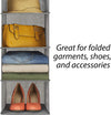 2 Pack 5-Tier Shelf Hanging Closet Organizer and Storage for Clothes (Grey)