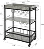 Industrial Vintage Style Wood Metal 3 Tiers Kitchen Serving Trolley with Wine Rack (Grey)