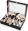 Black PU Leather Watch Organizer Display Storage Box Cases for Men & Women (12 slots)