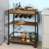 Industrial Vintage Style Wood Metal 3 Tiers Kitchen Serving Trolley with Wine Rack (Brown)