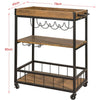 Industrial Vintage Style Wood Metal 3 Tiers Kitchen Serving Trolley with Wine Rack (Brown)