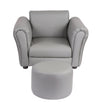 Kids Grey Couch Sofa Chair w/ Footstool in PU Leather