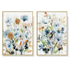 Wall Art 60cmx90cm Colourful Floras Watercolour style 2 Sets Gold Frame Canvas