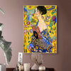 Wall Art 70cmx100cm Lady With A fan By Klimt Gold Frame Canvas