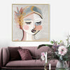 Wall Art 70cmx70cm Calm Girl Gold Frame Canvas