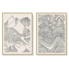 Wall Art 60cmx90cm Line Art Mountain 2 Sets Gold Frame Canvas