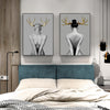 Wall Art 90cmx135cm Girl With Gold Horn 2 Sets Black Frame Canvas