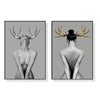 Wall Art 70cmx100cm Girl With Gold Horn 2 Sets Black Frame Canvas