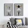 Wall Art 70cmx100cm Girl With Gold Horn 2 Sets Black Frame Canvas