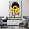 Wall Art 60cmx90cm African Woman Sunflower Black Frame Canvas