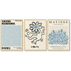 Wall Art 50cmx70cm Blue Matisse,Yayoi Kusama, Keith Haring Mix Art 3 Sets Gold Frame Canvas