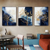 Wall Art 80cmx120cm Navy and Gold Watercolor Shapes 3 Sets Black Frame Canvas