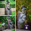 PROTEGE Solar Fountain Water Feature Outdoor 4 Bowl with LED Lights - Sand Colour