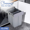 GOMINIMO 2x15L Kitchen Twin Pull Out Bin (Grey) GO-POB-100-SDRS