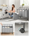 SONGMICS Laundry Basket with 4 Removable Laundry Bin on Wheels Gray LSF005GS