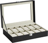 SONGMICS 12 Slots Watch Box with Glass Lid and Removable Watch Pillows Beige Lining