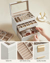 SONGMICS 4-Layer Jewelry Box with 3 Drawers and Glass Lid Cloud White and Gold Color