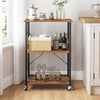 Vasagle Kitchen Serving Shelf Trolley on Wheels, 3 Shelves with 6 Hook Rustic Brown