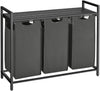 VASAGLE Laundry Hamper with Shelf and Pull-Out Bag 3 x 38L Black and Gray BLH301G01