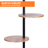 Sarantino Metal Floor Lamp Shade with Black Post in Round Wood Shelves