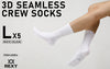 Rexy 5 Pack Large White 3D Seamless Crew Socks Slim Breathable