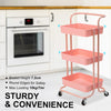 Kandoka 3 Tier Pink Trolley Cart Storage Utility Rack Organiser Swivel Kitchen