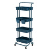 Kandoka 4 Tier Blue Trolley Cart Storage Utility Rack Organiser Swivel Kitchen