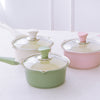 Happy Lambs 16cm Ivory Sauce Pot Frying Pan w/ a Lid Set Non-Stick Stone Induction IH Frypan