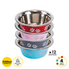 Pet Basic 12PCE Pet Bowl 25cm Stainless Steel Coloured With Paw Prints 2500ml