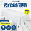 Party Central 72PCE Table Cloth PVC White Waterproof Reusable 137 x 183cm