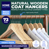 Home Master 72PCE Wooden Coat Hangers With Pants Rod Swivel Hooks Non-Slip