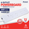 SAS Electrical 12PCE 4 Outlet Powerboards SAA Approved Surge Protection 3m