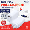 SAS Electrical 12PCE 18W USB-A Wall Charger Apple Samsung Google Fast Charge