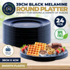 Home Master 24PCE Melamine Large Round Platters Tray Black Unbreakable 39cm