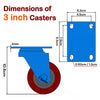 3 inch Heavy Duty Casters Lockable Caster Wheel Swivel Casters Castor with Brakes for Furniture and Workbench Cart