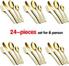 24-Piece Stainless Steel Gold Set, Knife Fork Spoon Flatware Set Cutlery Set, Mirror Finish