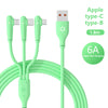 Mobax 66W Elbow Liquid Silicone Fast Charging Three-In-One Fast Charge Data Cable Green