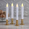 10 Pack Taper Stick White Battery Candle - Natural Flame Light Colour No Flicker - Gold Stand Base