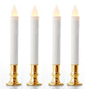 3 Pack Taper Stick White Battery Candle - Natural Flame Light Colour No Flicker - Gold Stand Base