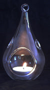 10 Pack of Hanging Clear Glass Tealight Candle Holder Tear Drop Pear Shape - 12cm High - Terrarium Plant Mini Garden Holder Decor