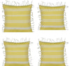 Pack of 4 Fresh Yellow & White Striped Cushion Cover with knotted edging