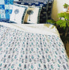 Cotton Kantha Quilt/ Bedspread/ Coverlet/Throw - Blue Fish Tropical Hand stitched Kantha Quilt