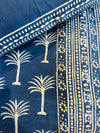 Cotton Bedsheet - Royal Indigo Palm tree Hand block print Bedsheet (King)