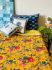 Cotton Kantha Quilt/Bedspread/Coverlet/Throw - Royal Yellow Floral Hand stitched Kantha Quilt