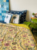 Cotton Kantha Quilt/ Bedspread/ Coverlet/ Throw - Pastel yellow floral hand stitched Kantha