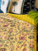 Cotton Kantha Quilt/ Bedspread/ Coverlet/ Throw - Pastel yellow floral hand stitched Kantha