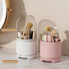 360° Rotating Makeup Brush Bucket Transparent Dust-proof Cosmetic Storage Box(White)