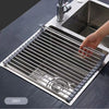 Kitchen Roll-Up Dish Drying Rack Foldable Drainer Over Sink 304-Stainless Steel(Medium:47*30cm)